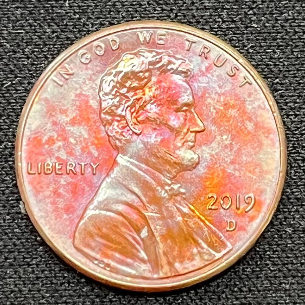Vibrant Rainbow Toned 2019-D Lincoln Penny | Handmade Trading Coin Cent #52